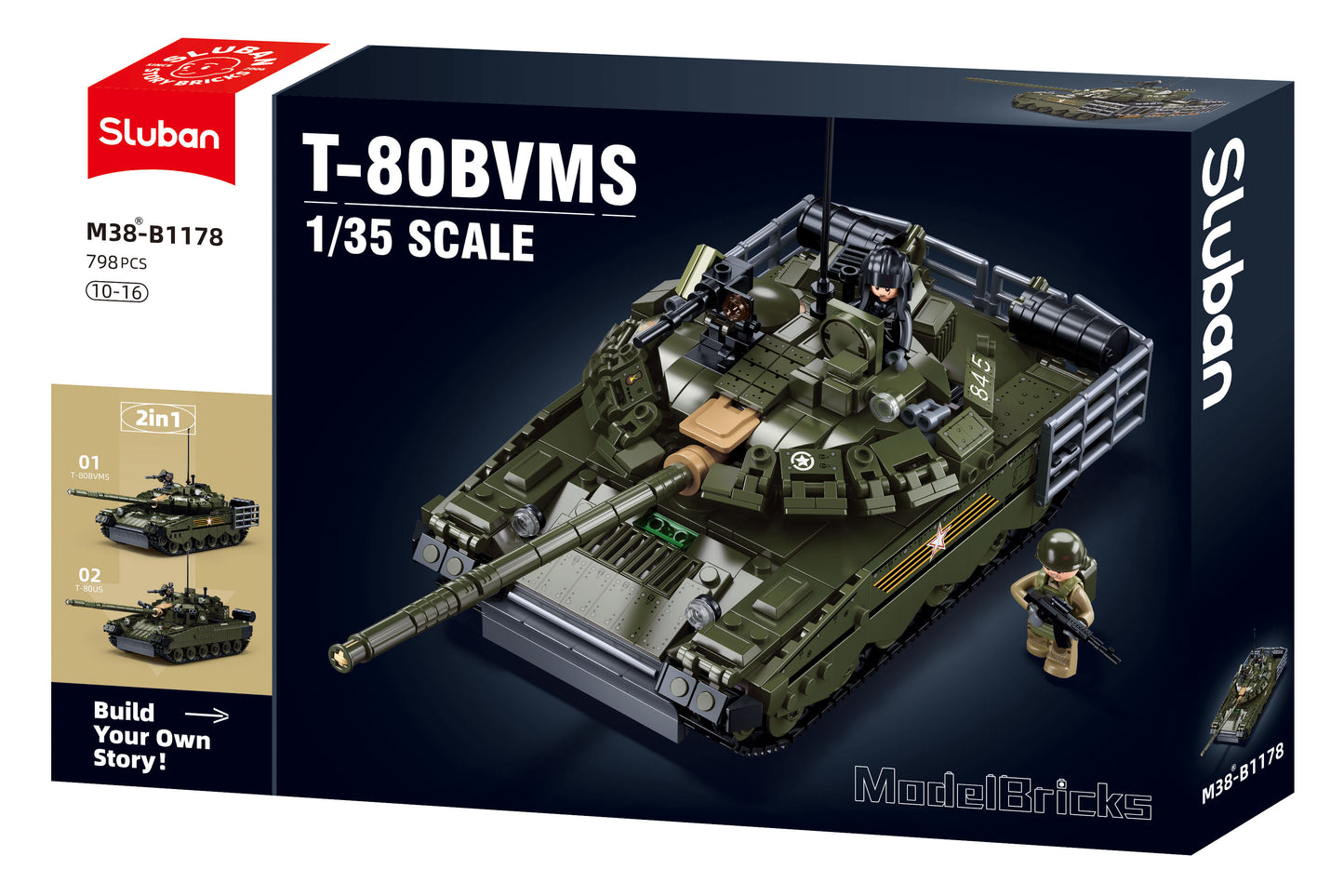 B1178 T-80BVMS 1/35 SCALE with mini figure from sluban australia building bricks.