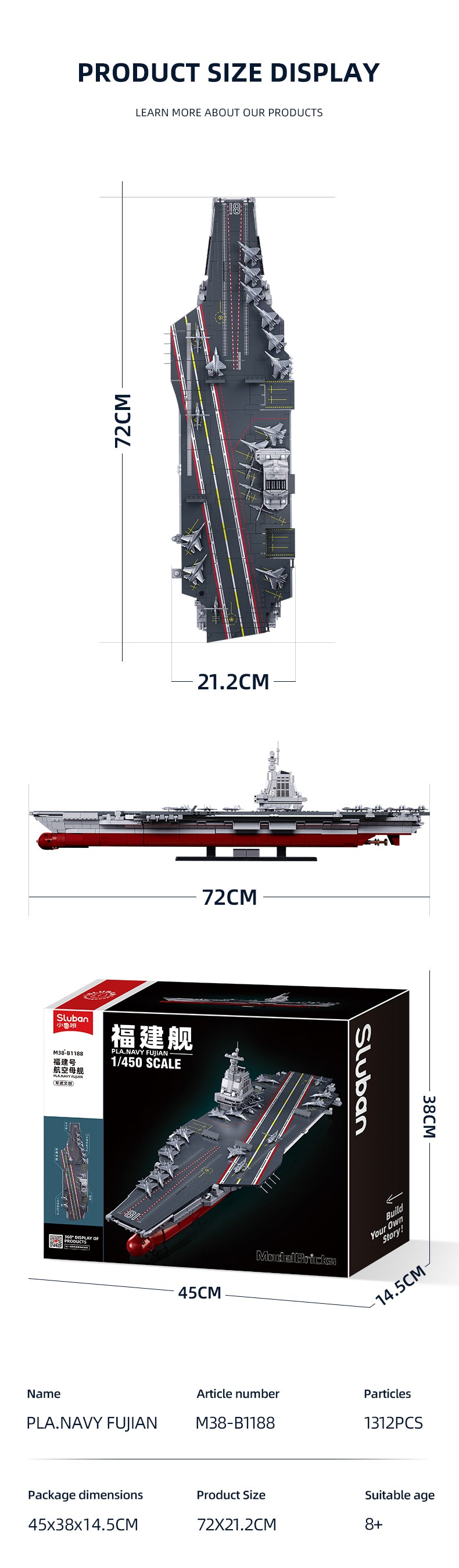 B1188 AIRCRAFT CARRIER FUJIAN 1/450 SCALE 1312PCS C4