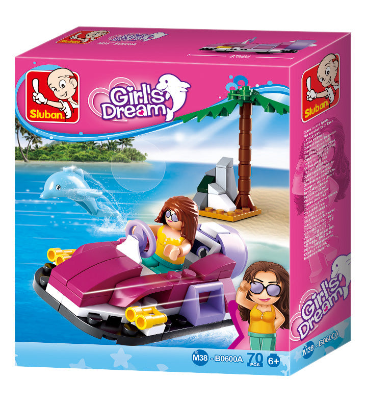 Girls dream display of building bricks containing cars boats and helicopters from sluban Australia