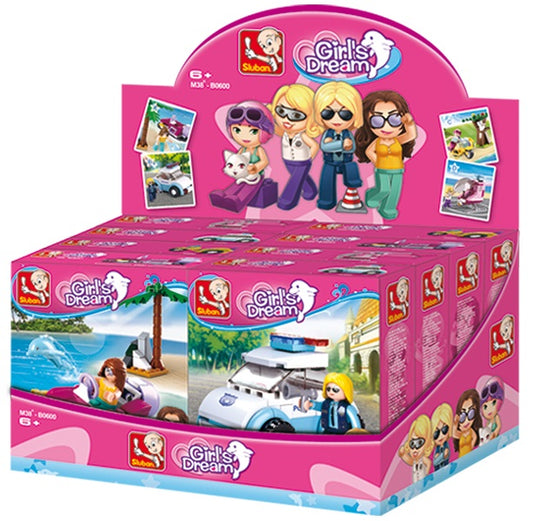 Girls' Dream car, boat, helicopter multi-set display pack, Sluban B0600 creative building toy