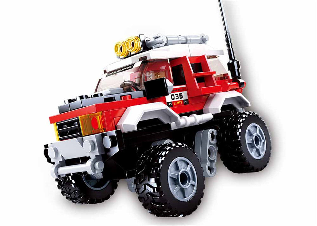 Red off-road rally truck building model, Sluban B0663B sports car toy blocks