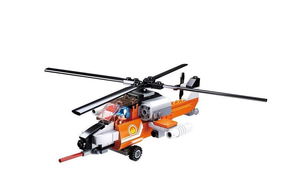Medical air rescue helicopter model in white and green, Sluban B0667D emergency vehicle toy