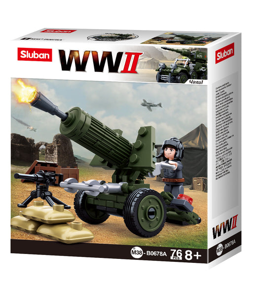 a box of toy army vehicles of building bricks from the sluban australia range.