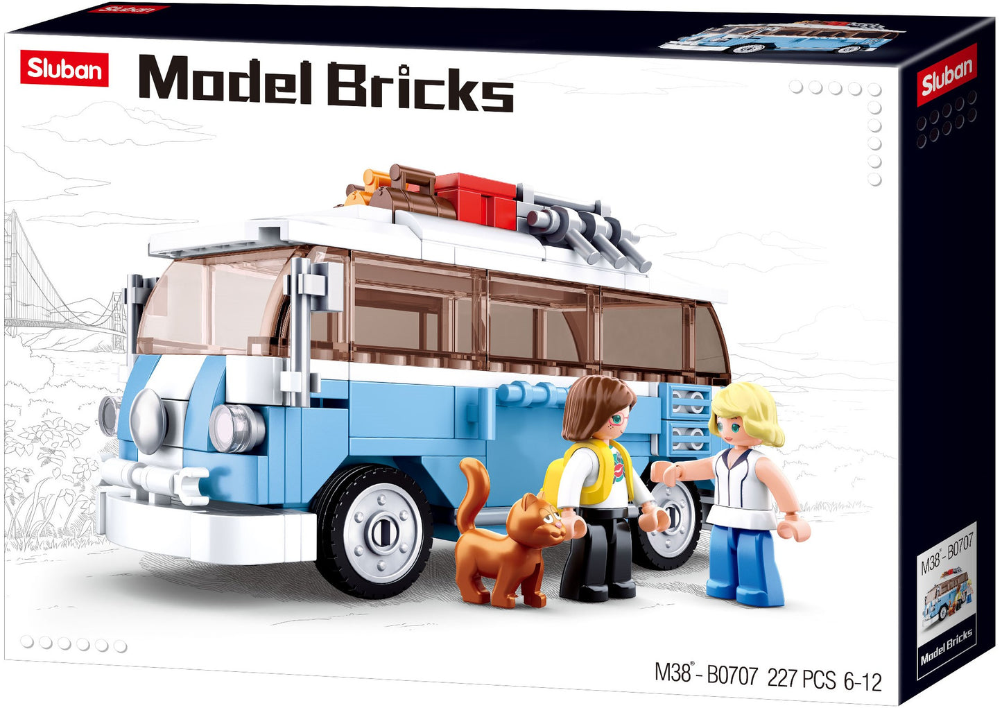 a toy bus with people and a dog made up of building bricks and blocks from sluban Australia