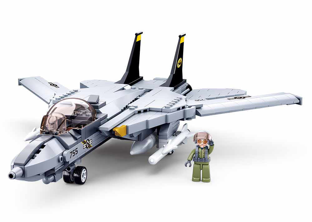 F-14 Tomcat fighter jet model with wings folded, Sluban B0755 military aviation building toy