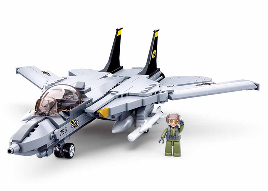 F-14 Tomcat fighter jet model with wings folded, Sluban B0755 military aviation building toy