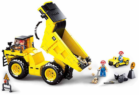 Mining dump truck model with rocks, Sluban B0806 industrial vehicle building set