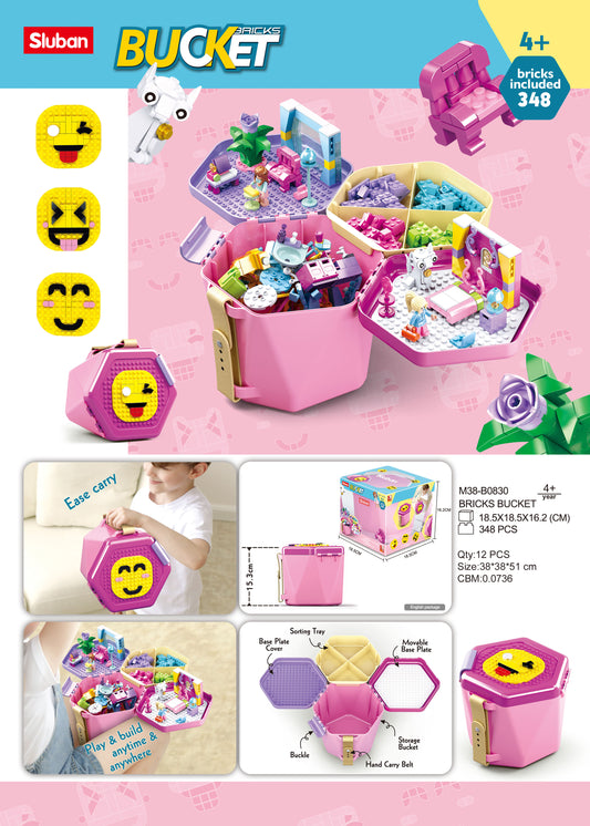 B0830 BRICKS BUCKET GIRLS 348 PCS C12