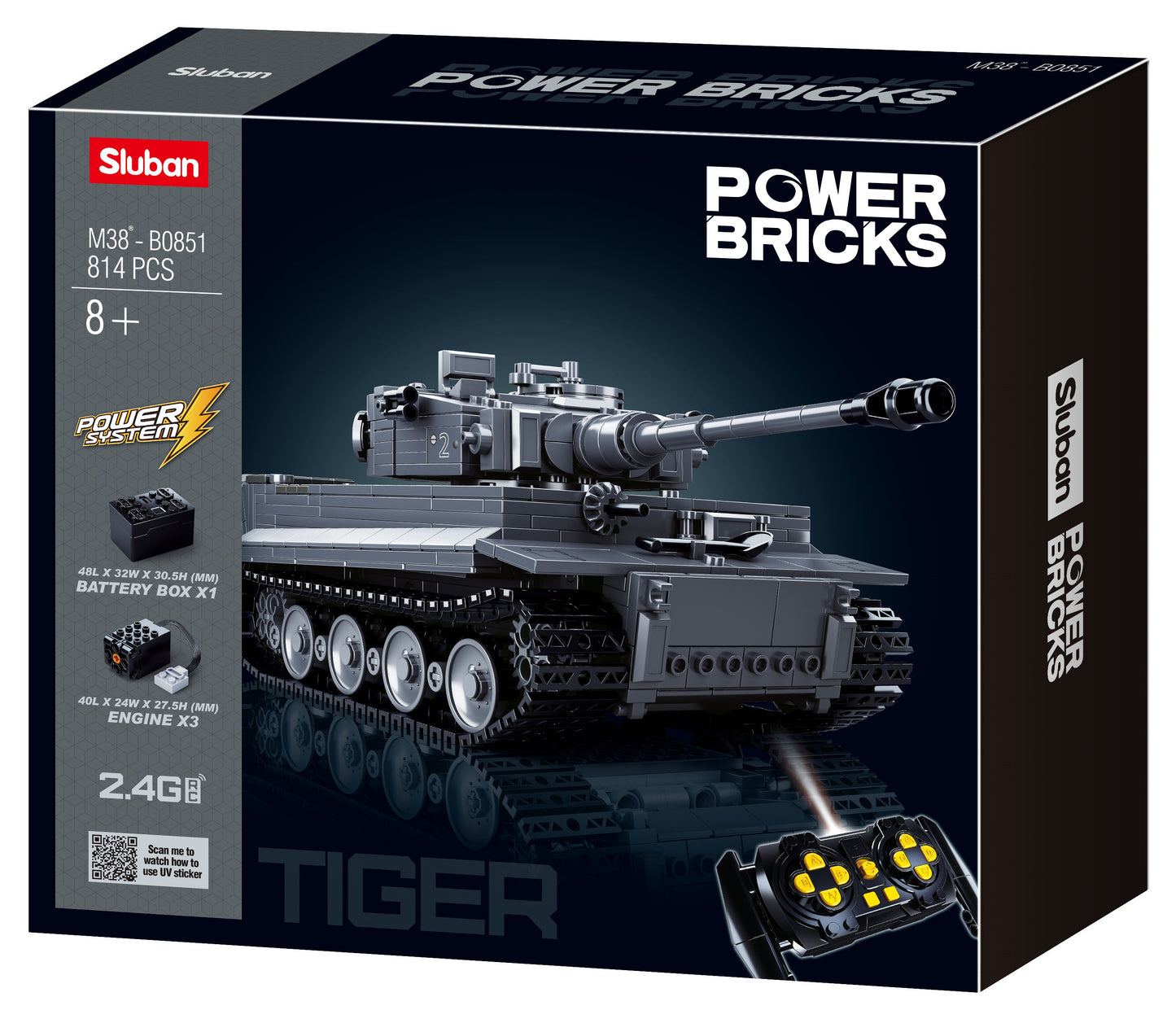 B0851 POWERBRICKS- REMOTE CONTROL PANZERKAMPFWAGEN TIGER TANK 814PCS