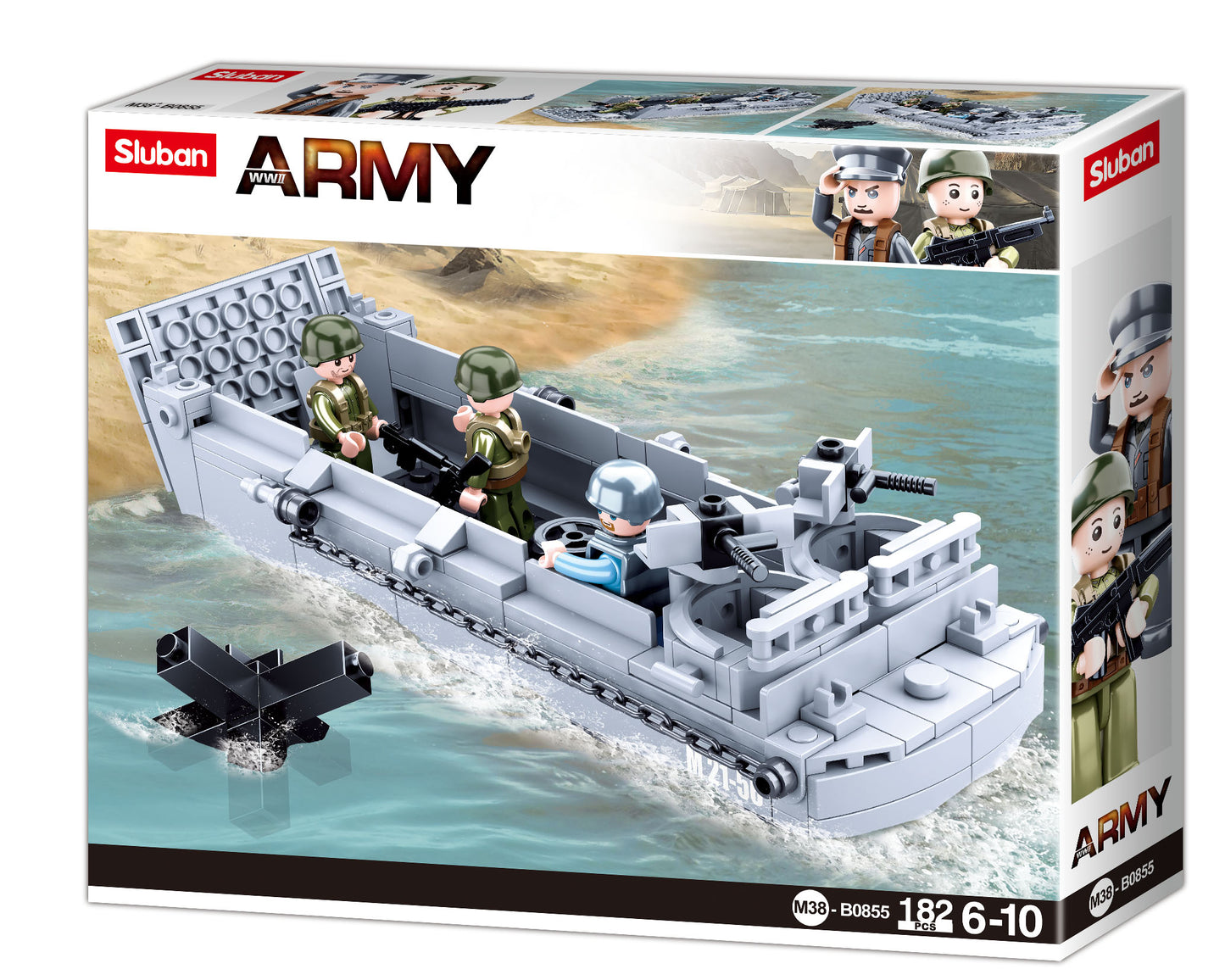 WW2 Higgins landing craft from the army range made up of building bricks and blocks from the sluban australia range.