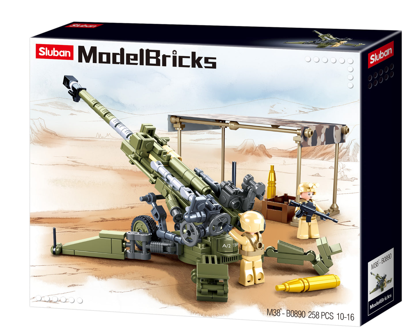B0890 MB M777 HOWITZER with minifigures made up of building blocks and bricks from the sluban australia range.