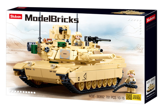 B0892 MODEL BRICKS MB M1A2 V2 ABRAMS MAIN BATTLE TANK  with minifigures made up of building bricks and blocks from sluban Australia.