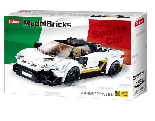 M38-B0957 Sluban Italian Super Car White with minifigures from sluban australia.