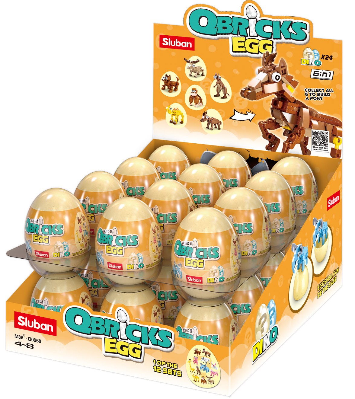 B0968 QBRICKS EGG - MAMMALS SOLD AS A DISPLAY OF 24 with building blocks and bricks from sluban australia