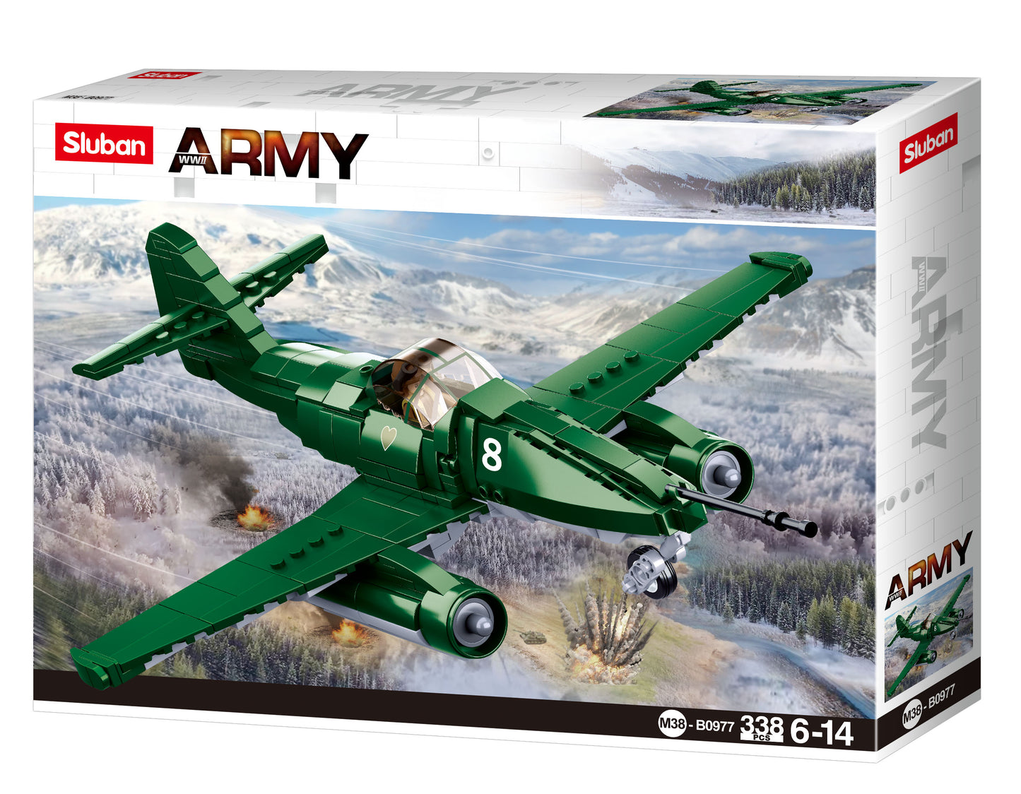 B0977 ARMY BATTLE OF PLANE BUDAPEST - ME-262 FIGHTER with minifigure, building bricks and blocks from sluban australia