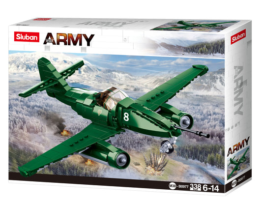 B0977 ARMY BATTLE OF PLANE BUDAPEST - ME-262 FIGHTER with minifigure, building bricks and blocks from sluban australia