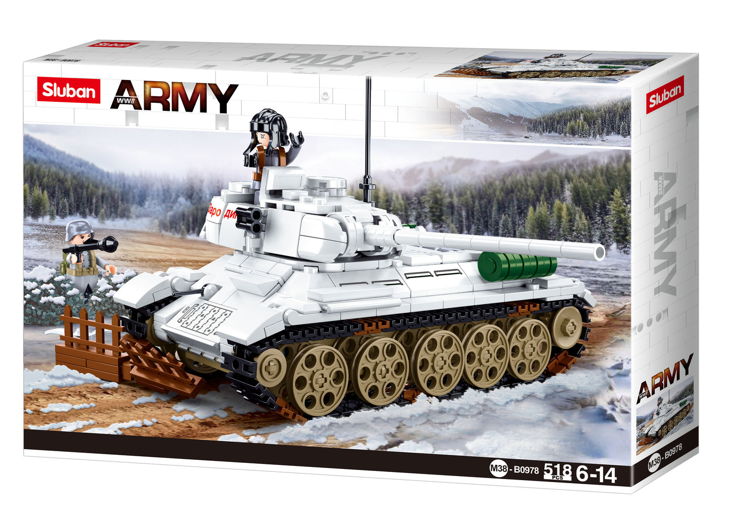 B0978 ARMY BATTLE OF BUDAPEST - T-34/35 MEDIUM HEAVY TANK with minifigures and building blocks and bricks from sluban australia