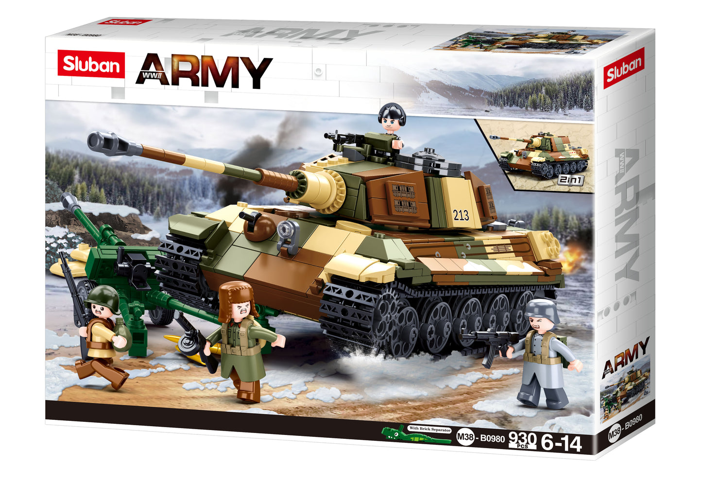 B0980 ARMY BATTLE OF BUDAPEST - THE KING TIGER HEAVY TANK ww2, with minifigures, building bricks and blocks from sluban australia.
