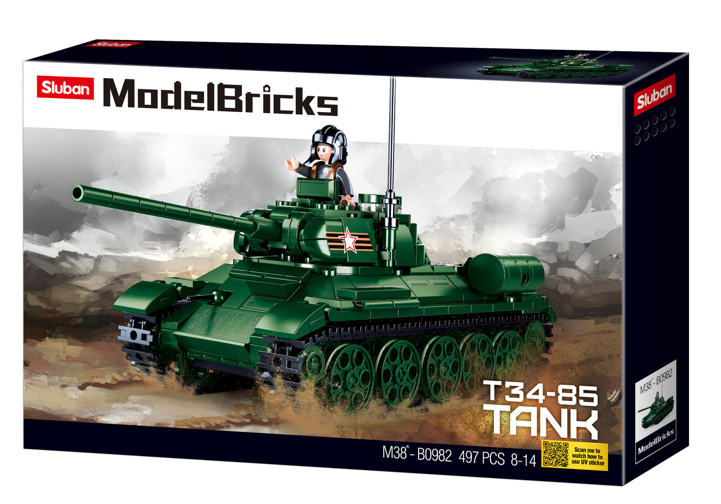 B0982 Sluban Medium Tank Green with minifigures with building bricks and blocks from sluban australia.