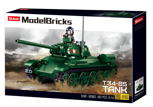 B0982 Sluban Medium Tank Green with minifigures with building bricks and blocks from sluban australia.