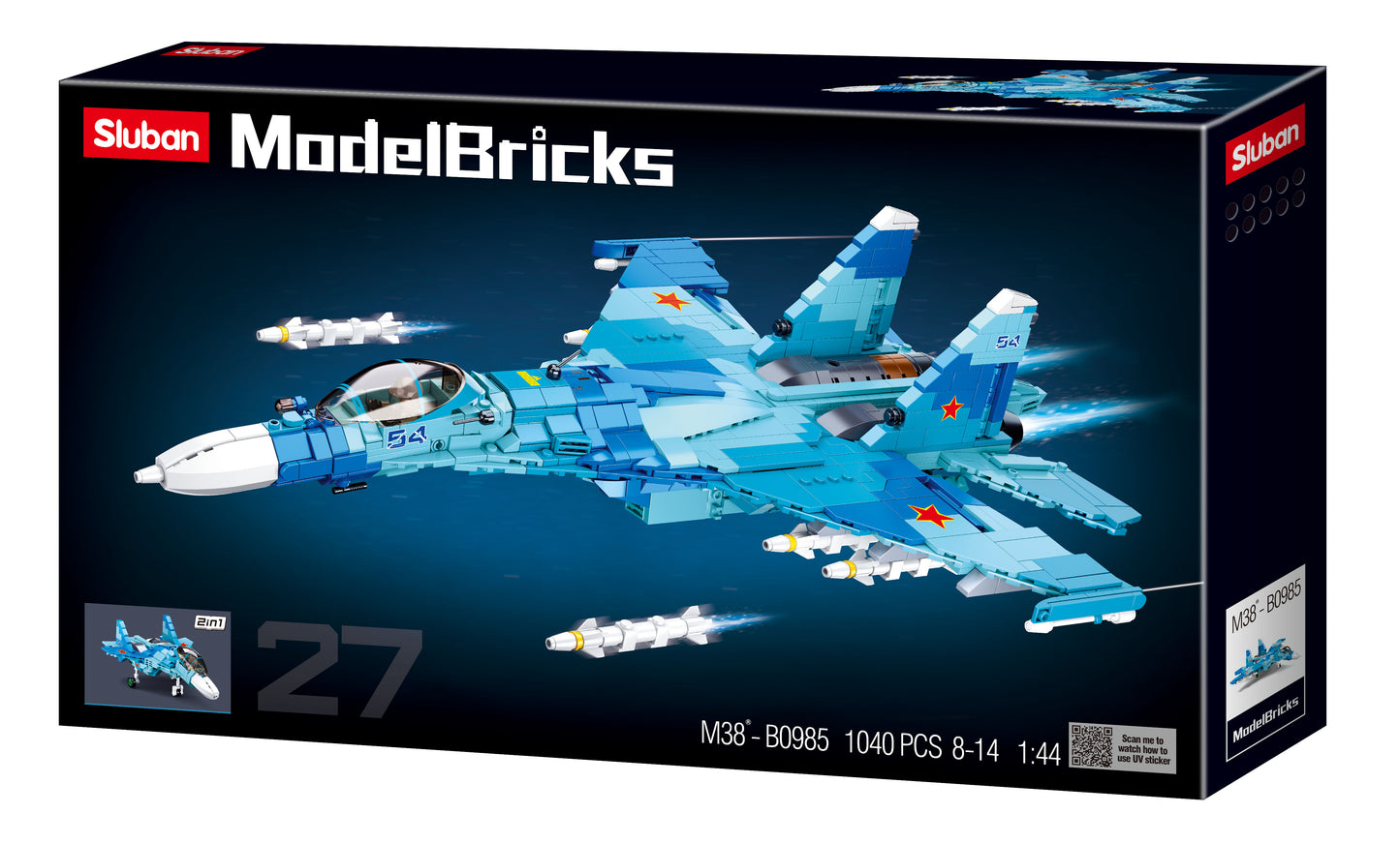 B0985 MB SU-27 FIGHTER 2 IN 1 1040 building bricks and blocks with minifigures from sluban australia.