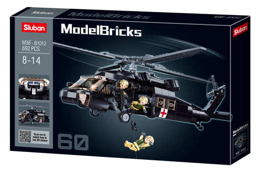 B1012 MB HELICOPTER BLACK HAWK with minifigures from sluban australia. Building bricks and building blocks.