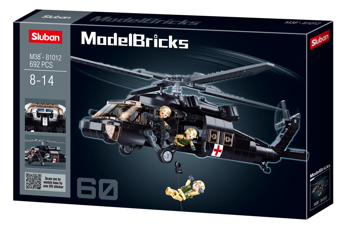 B1012 MB HELICOPTER BLACK HAWK with minifigures from sluban australia. Building bricks and building blocks.