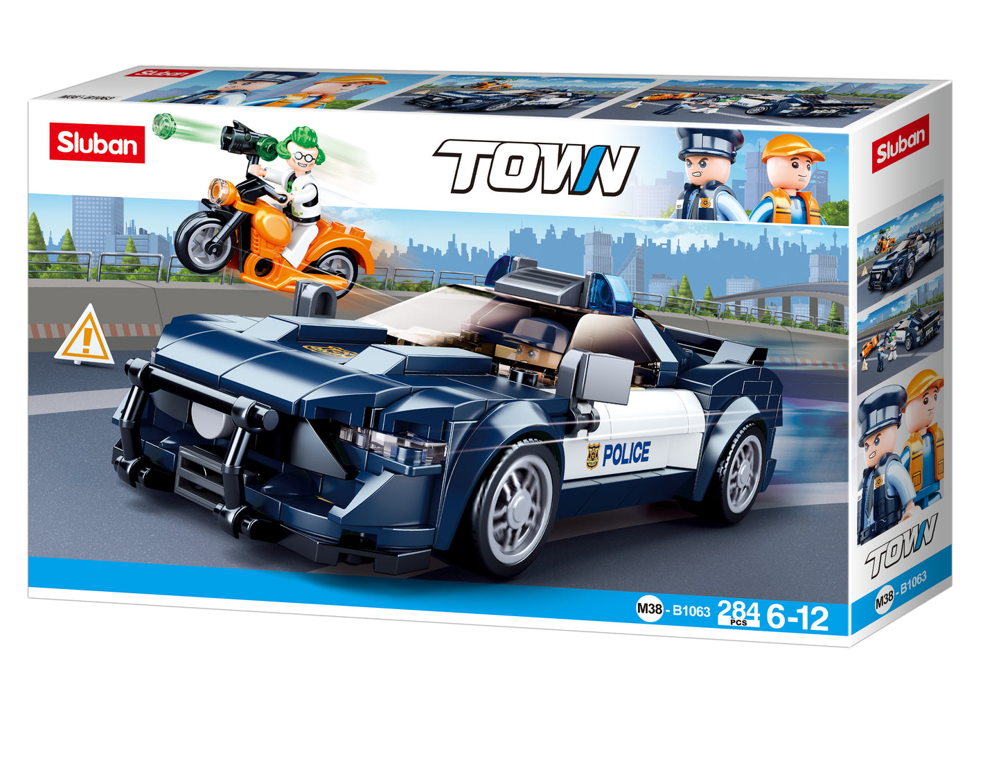 B1063 TOWN POLICE CAR with minifigures and building blocks and bricks from sluban australia.
