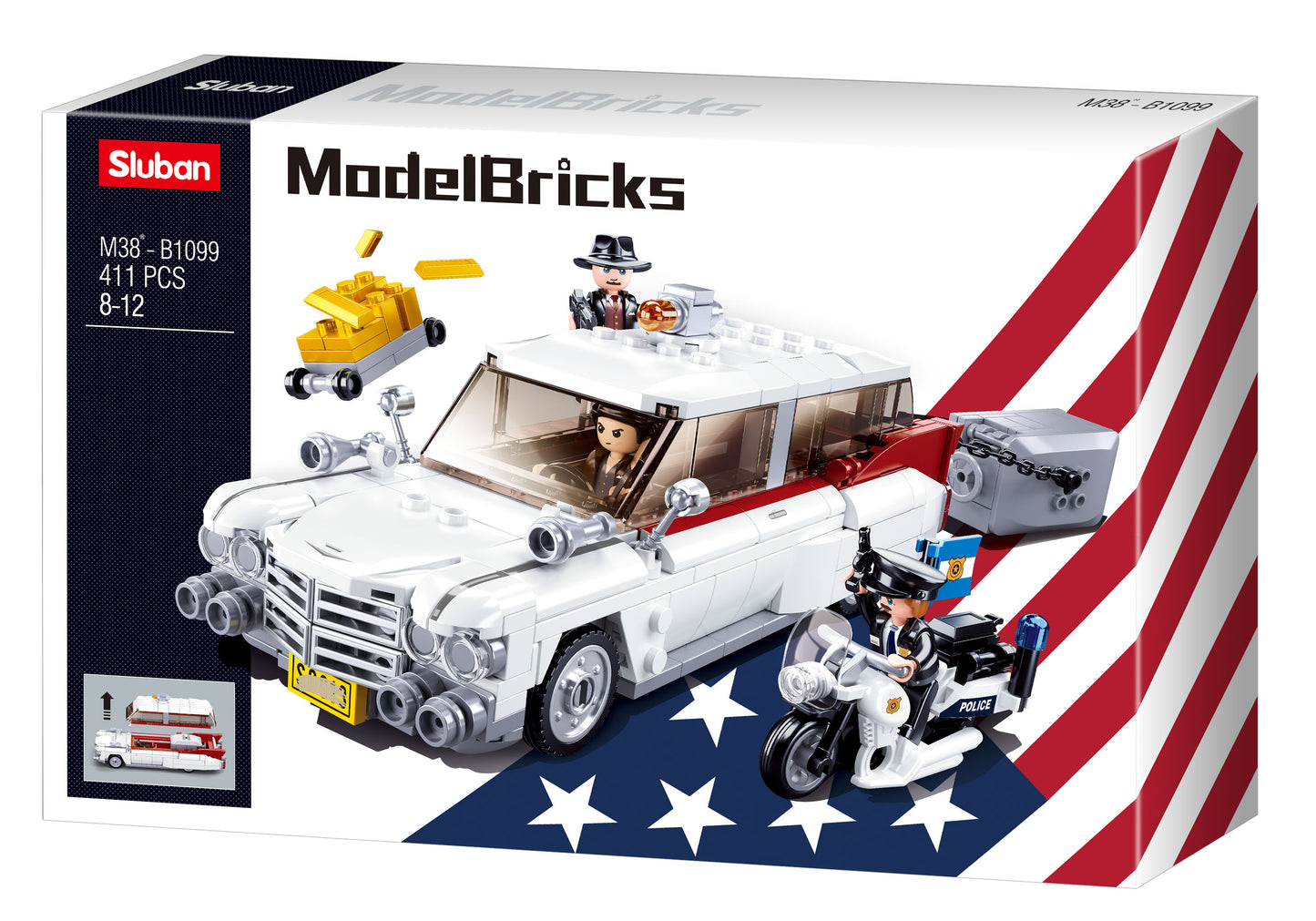 B1099 MB OLD SCHOOL AMBULANCE with minifigures using model bricks and blocks from sluban australia.