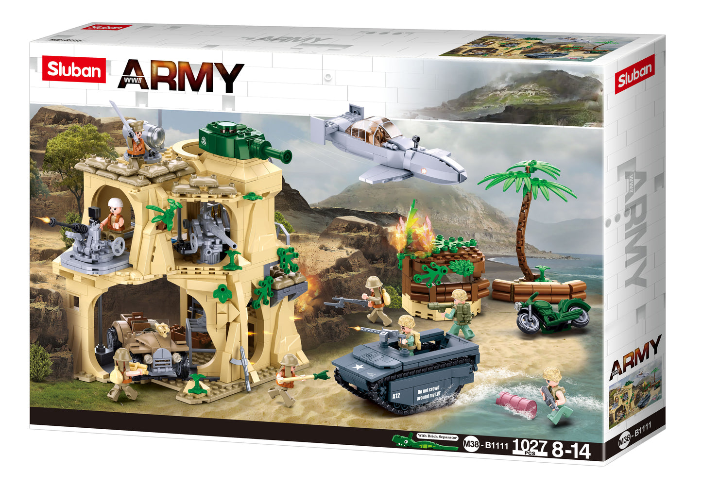 B1111 WW2 BATTLE OF IWO JIMA with planes, tanks, guns and mini figures from sluban australia.