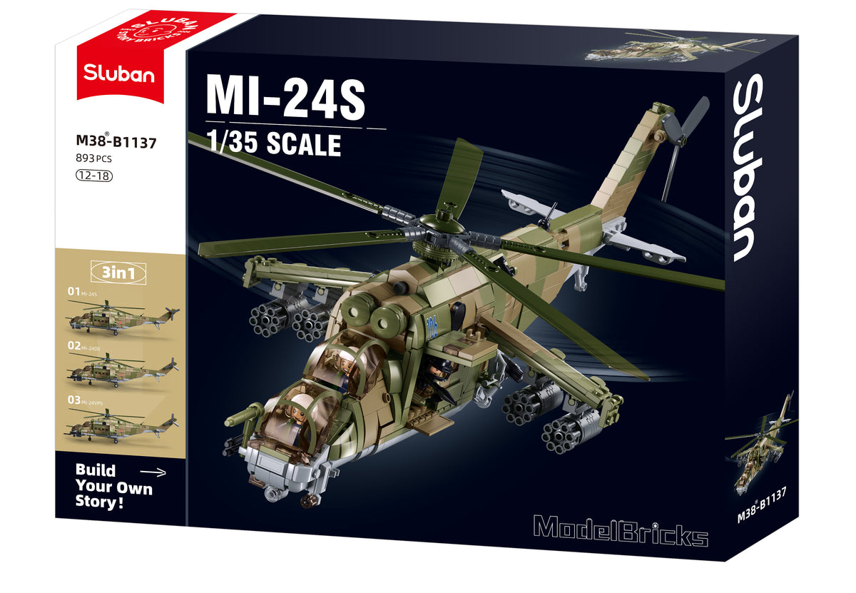 B1137 MB MI-24S HELICOPTER GUNSHIP 3 IN 1 SCALE wiht minifigures from sluban australia building bricks