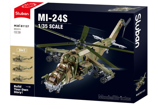 B1137 MB MI-24S HELICOPTER GUNSHIP 3 IN 1 SCALE wiht minifigures from sluban australia building bricks