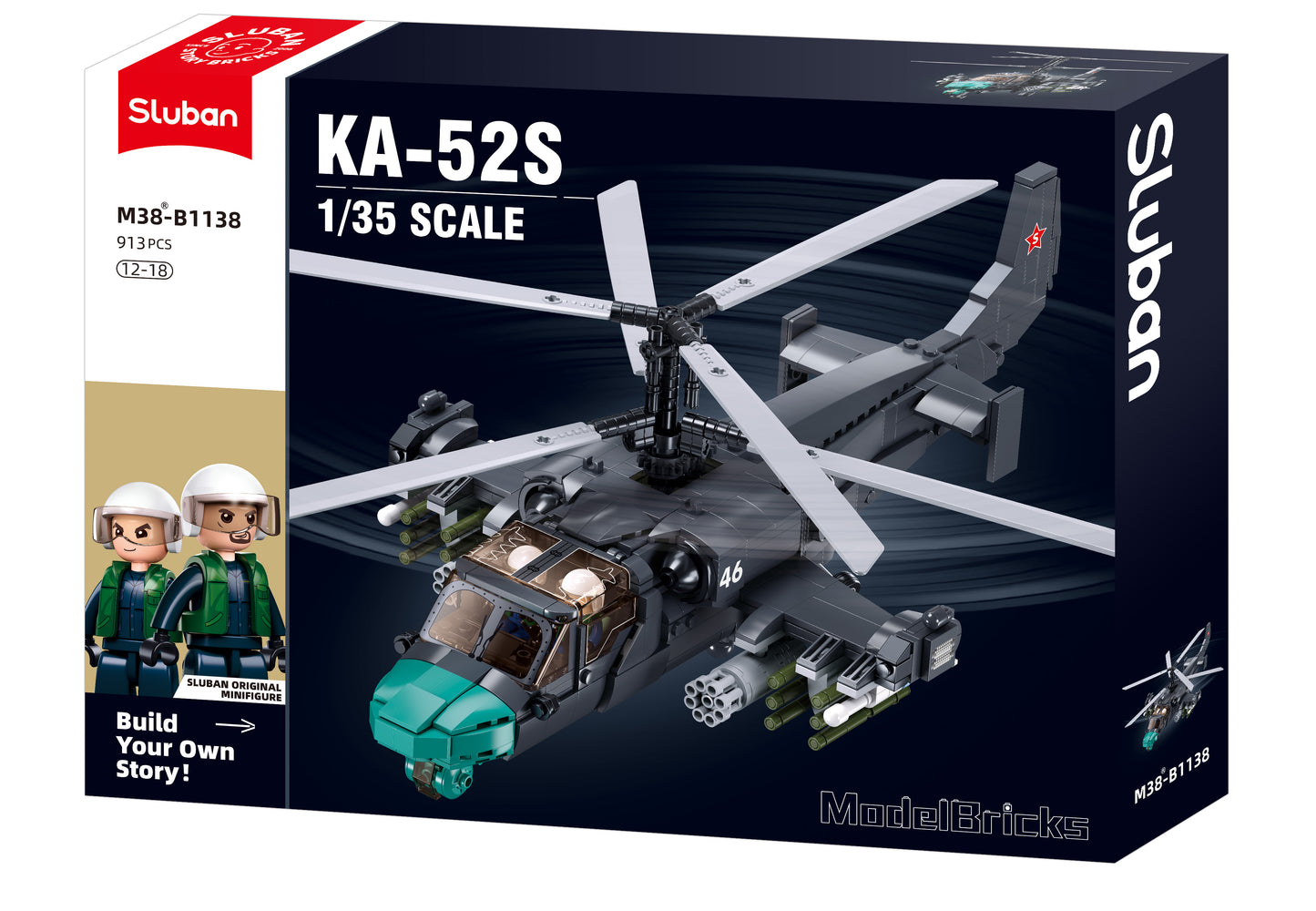 B1138 MB KA-52S HELICOPTER GUNSHIP SCALE with minifigures from sluban australia.
