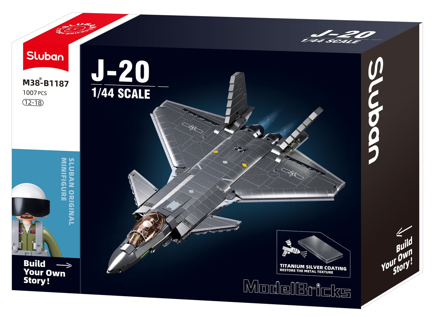 M38-B1187 Sluban - J20SS Stealth Aircraft Metal with mini figures from sluban australia building blocks.