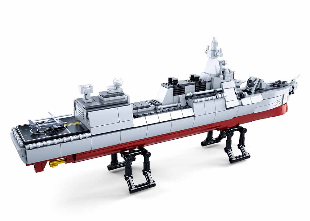 Naval destroyer warship model with missiles, Sluban B0700 shipbuilding toy