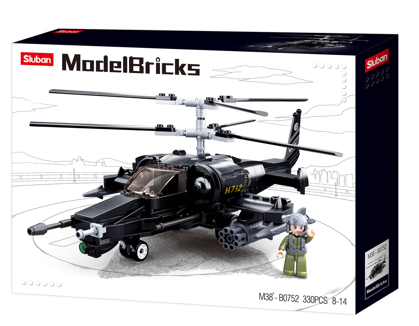 B0752 MODEL BRICKS KA-50 BLACK SHARK HELICOPTER 330 PCS AGES 8+ C16