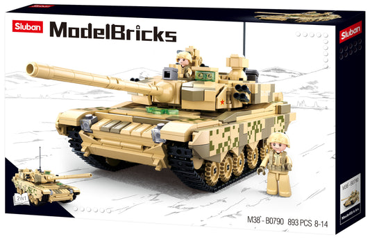 a toy tank with minifigures of the tank 99a from the sluban australia range.