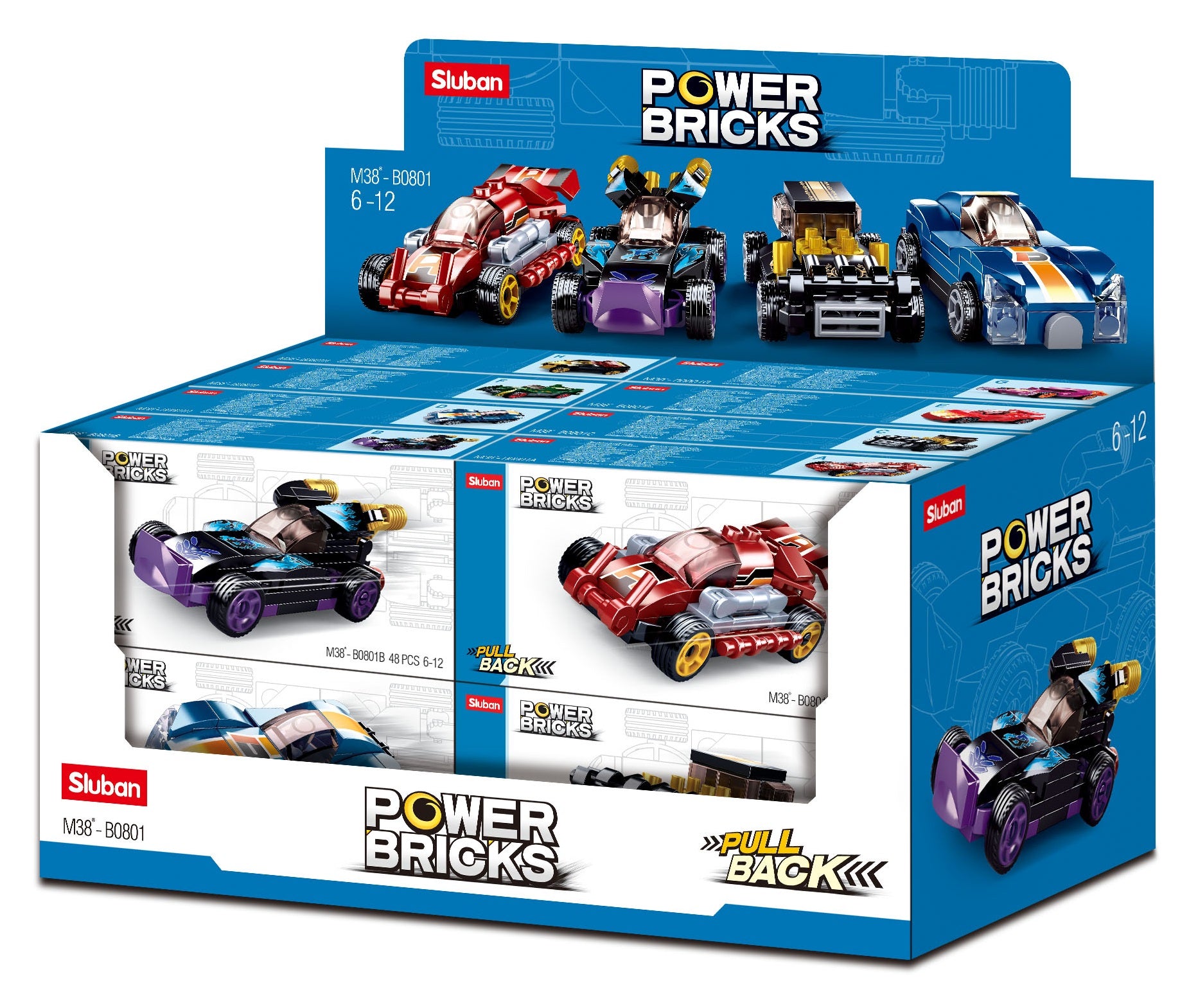 Pull-back race car pack (16 cars), Sluban B0801 car racing building toy