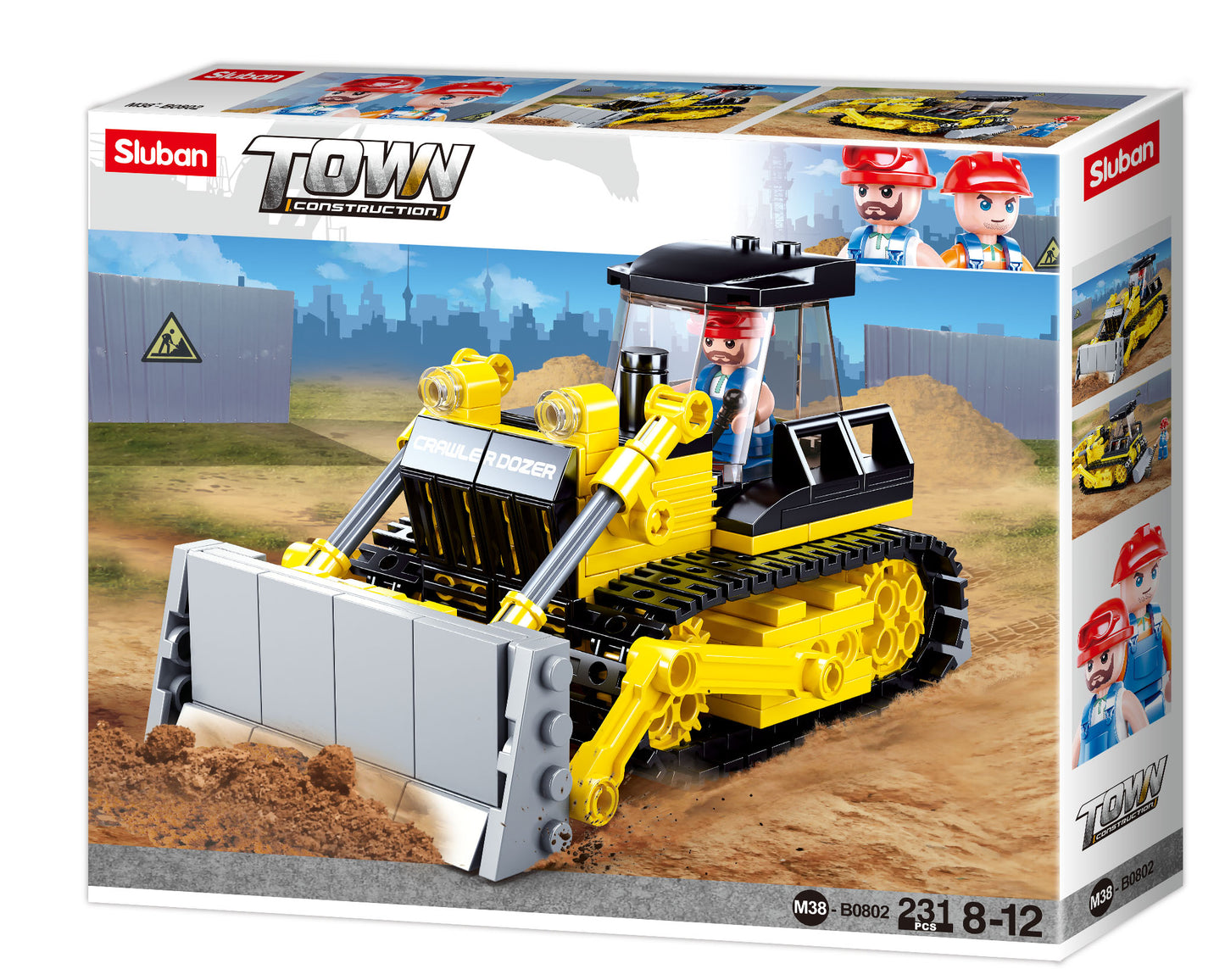 a toy building construction set of a bulldozer made up of building blocks and bricks from the sluban australia range. 