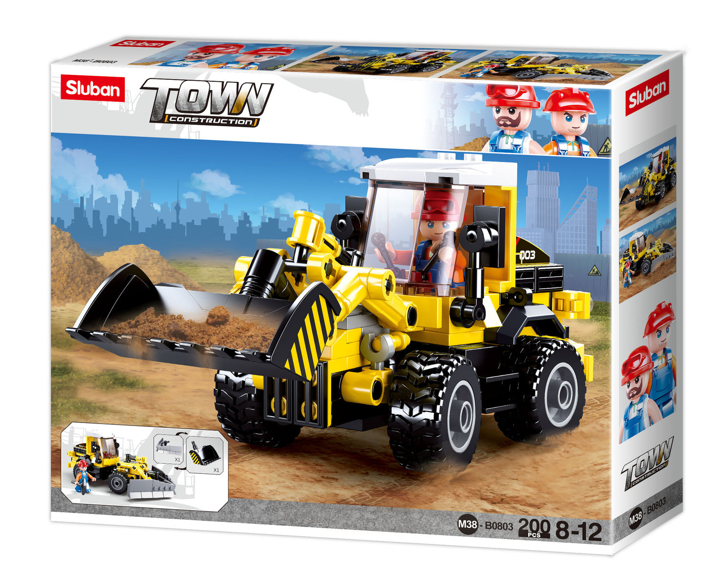 Building bricks and blocks from the sluban australia range made up of construction and a digger/forklift