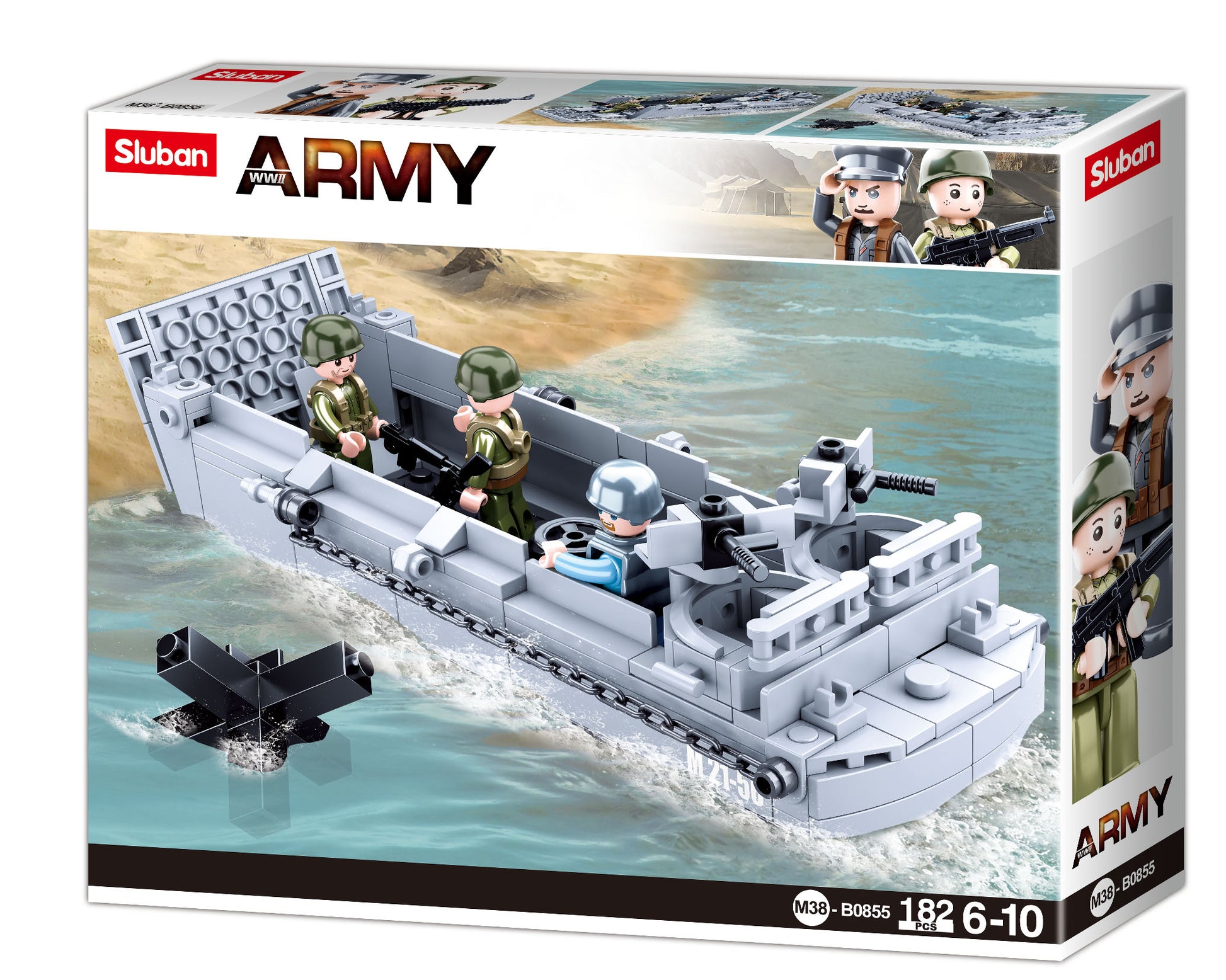 WW2 Higgins landing craft from the army range made up of building bricks and blocks from the sluban australia range. 