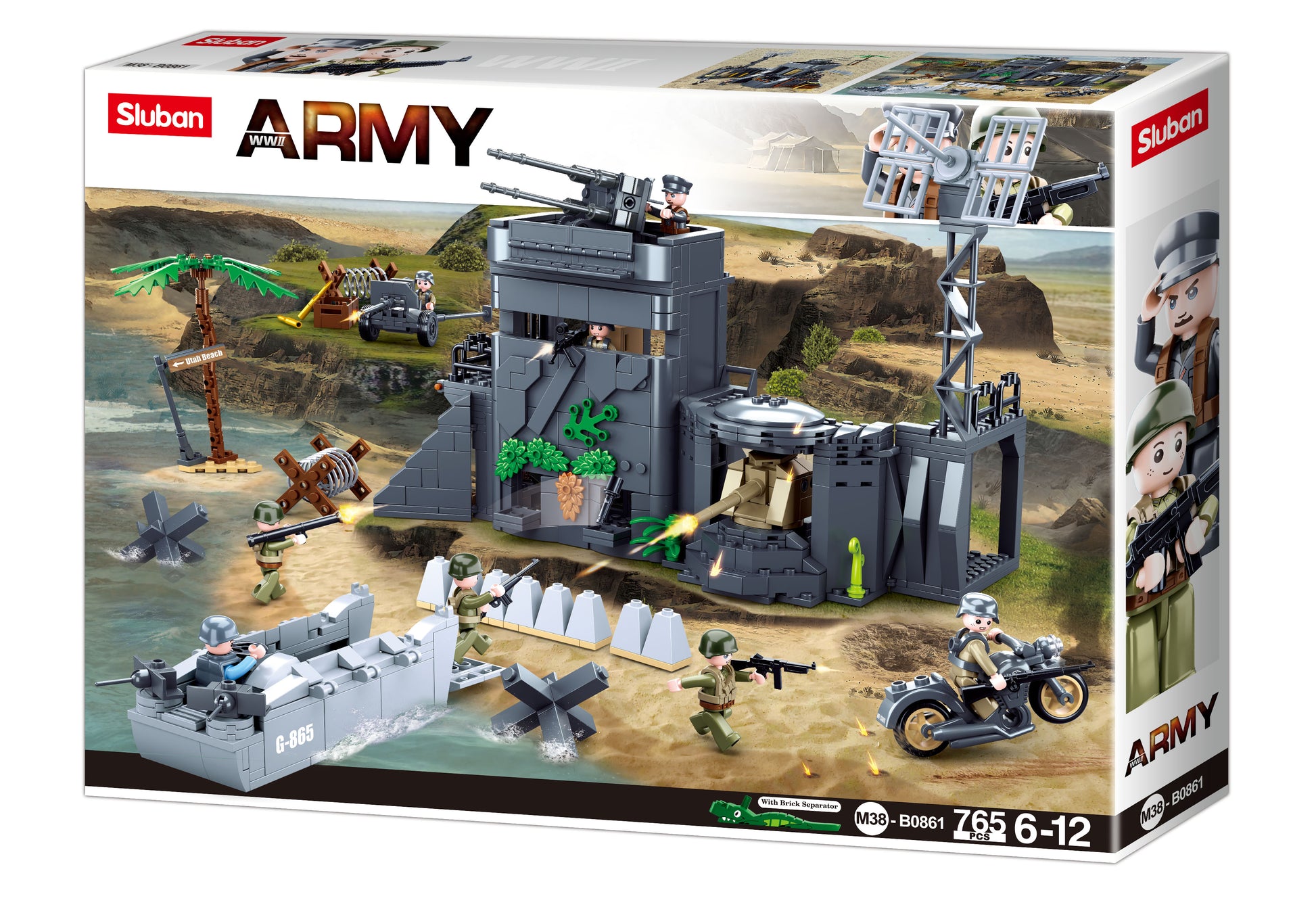 B0861 WW2 THE ATLANTIC WALL with minifigures made up of building bricks and blocks from the sluban Australia range. 