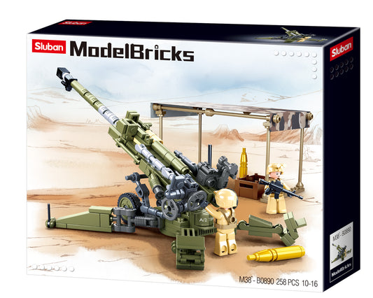 B0890 MB M777 HOWITZER with minifigures made up of building blocks and bricks from the sluban australia range.