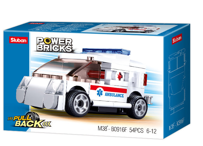 B0916F POWER BRICKS PULL BACK CAR AMBULANCE for kids from sluban australia.