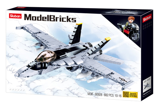 B0928 MODEL BRICKS F/A 18E SUPER BUMBLEBEE 682 PCS AGES 10+ C12