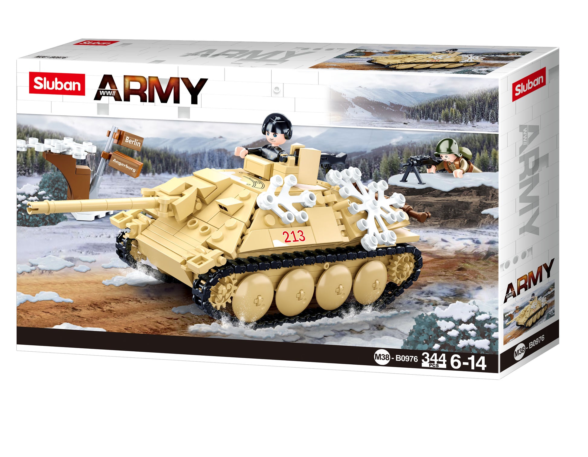 B0976 ARMY BATTLE OF BUDAPEST - TANK DESTROYER with minifigures, building bricks and blocks from sluban australia.
