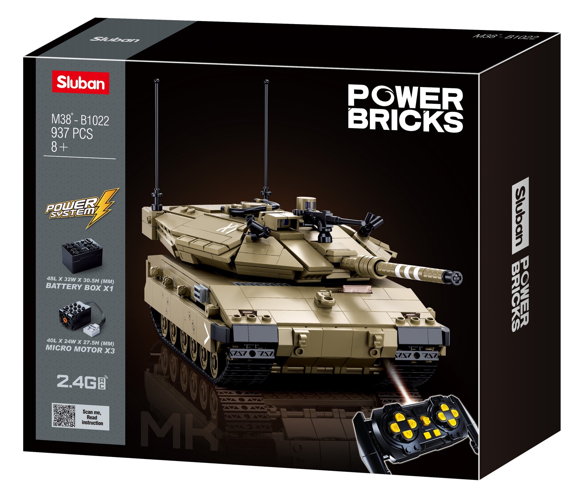 B1022 LARGE MERKAVA MK4 MODERN BATTLE from sluban australia using RC and building bricks and blocks 