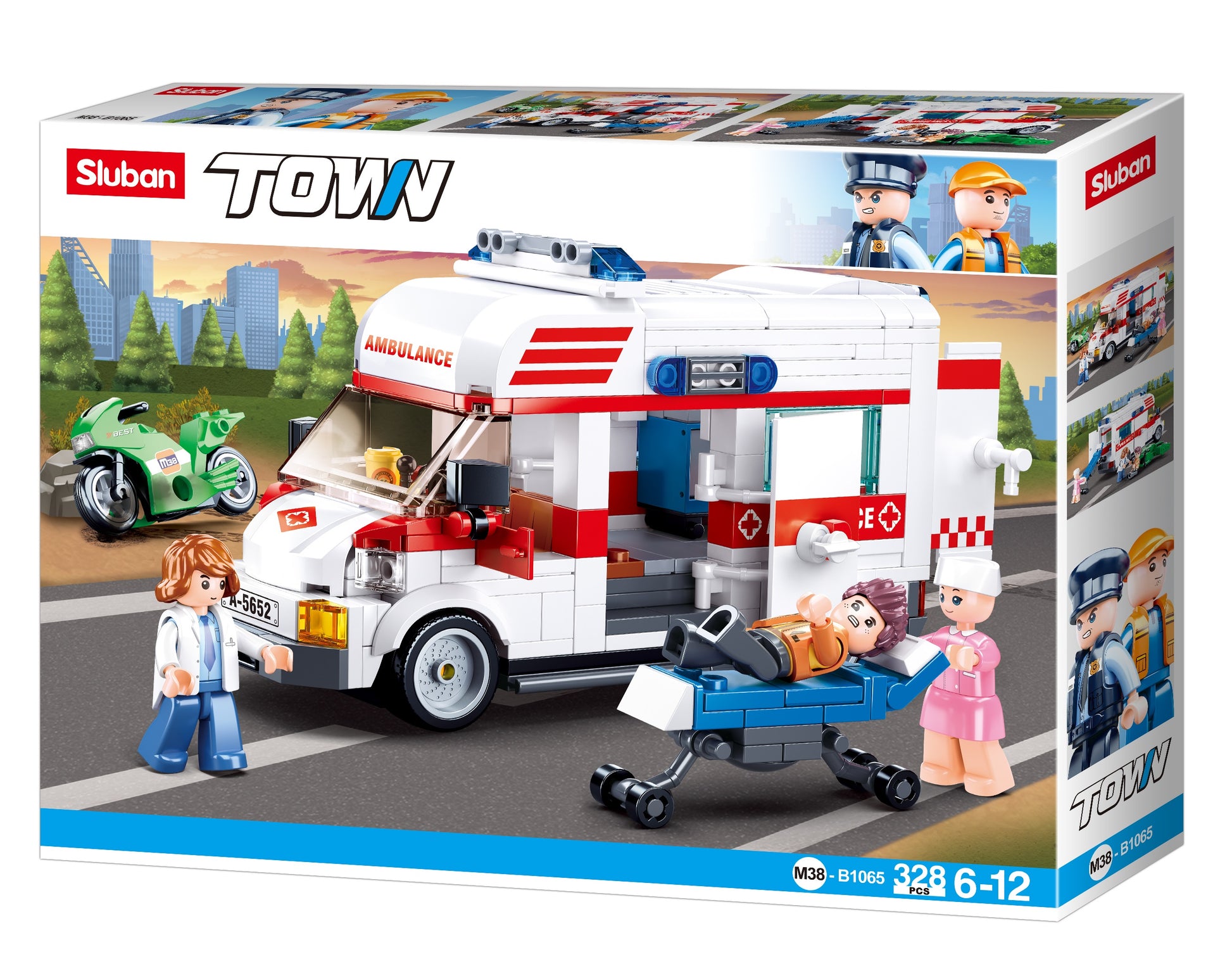 B1065 TOWN AMBULANCE with doctors and nurse minifigures from sluban australia