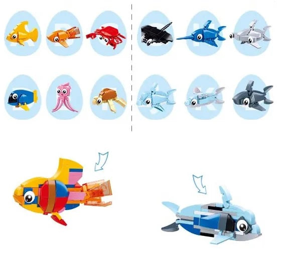 B1069 QBRICKS EGG SEA CREATURES - SOLD AS A DISPLAY OF 24 C12