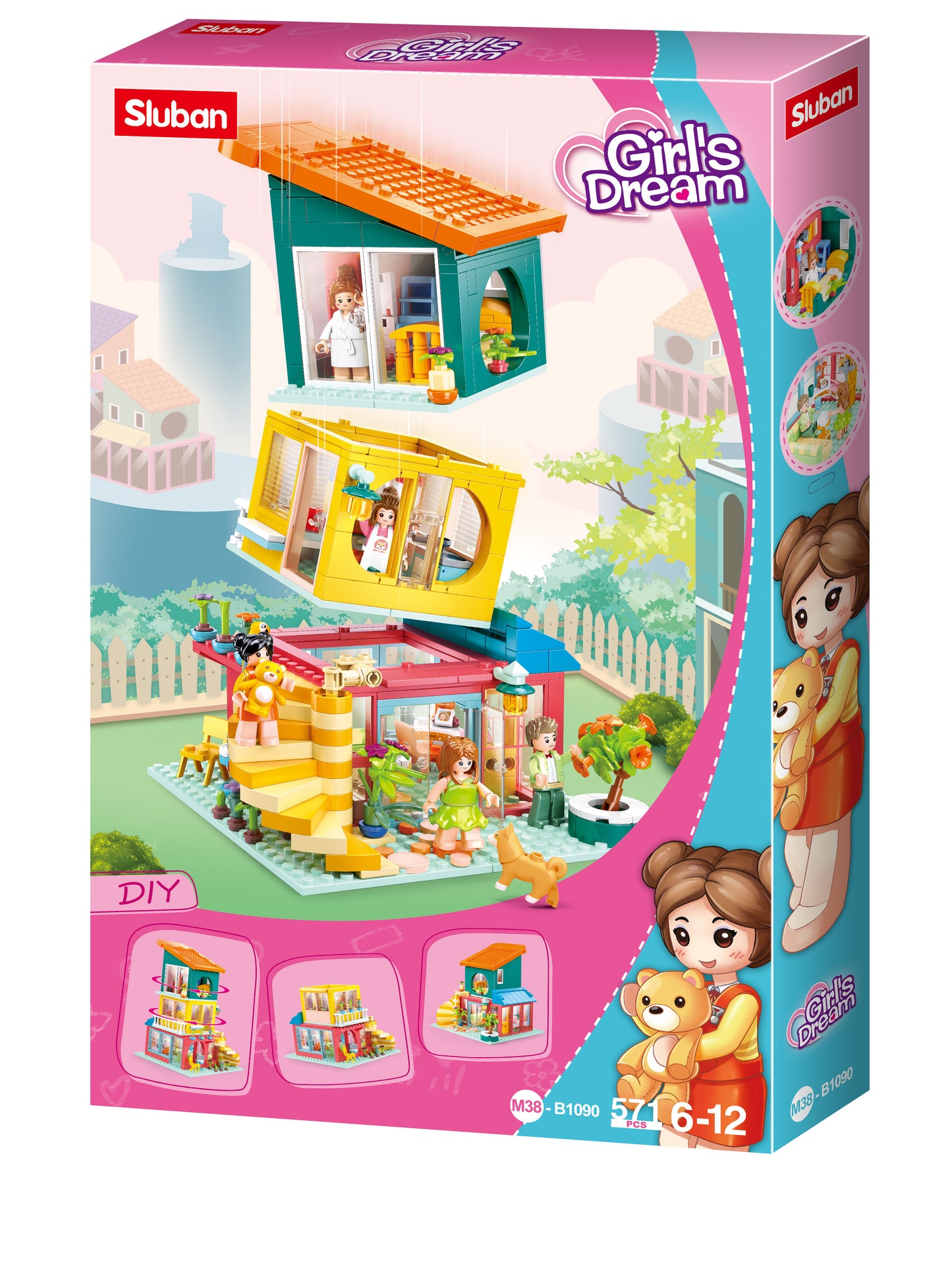 B1090 GIRLS DREAM - JENGA HOUSE with building blocks and bricks and minifigures from sluban australia.